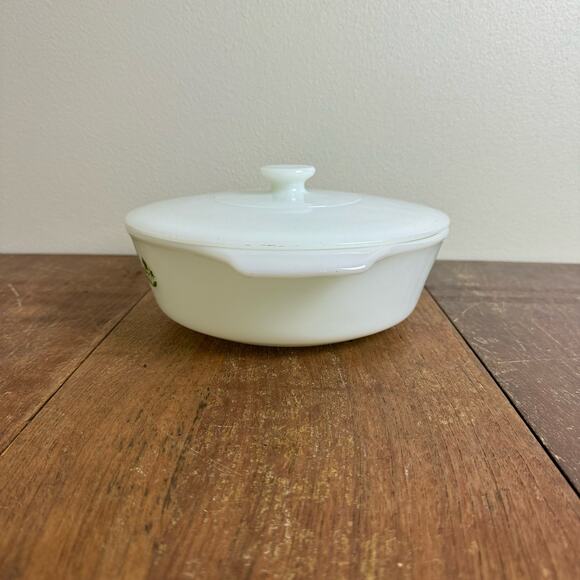 Fire King GREEN MEADOW FLOWERS Casserole Dish w Lid 437 Anchor‎ Hocking - Picture 2 of 9